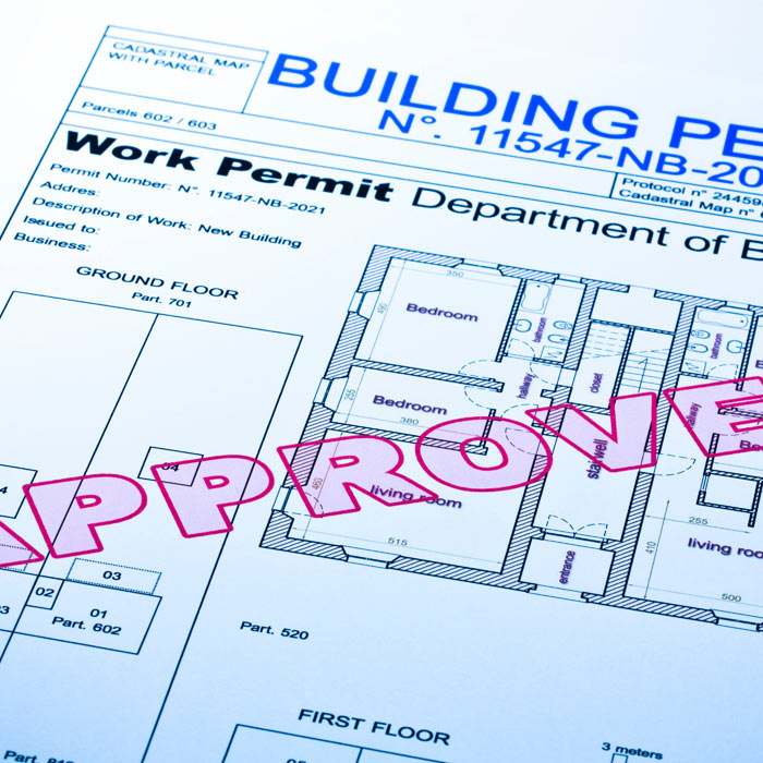 Photo of an approved building permit document